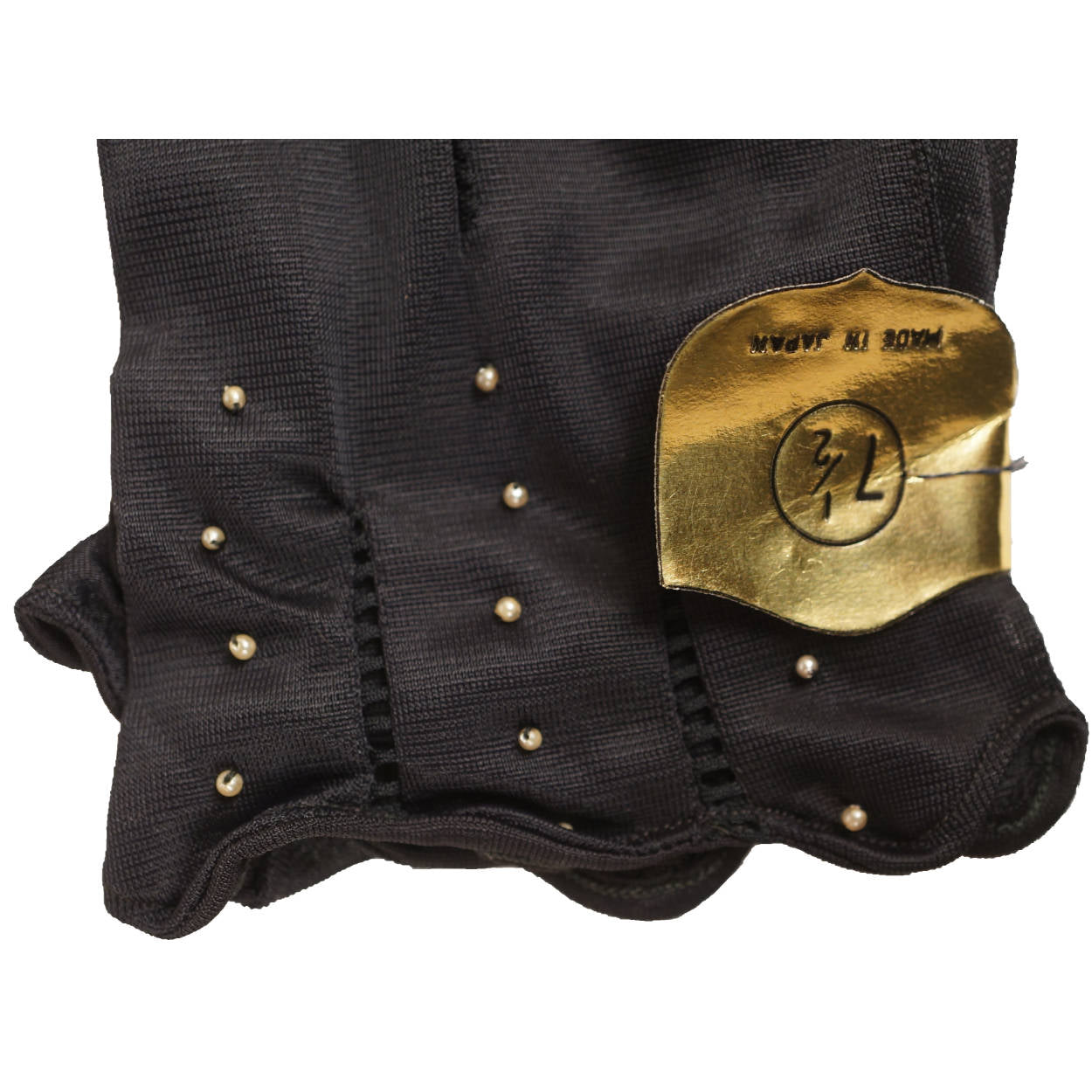 Vintage 1960s Unused Gloves Black Nylon Jersey MIJ Ladies Size 7.5 - Poppy's Vintage Clothing