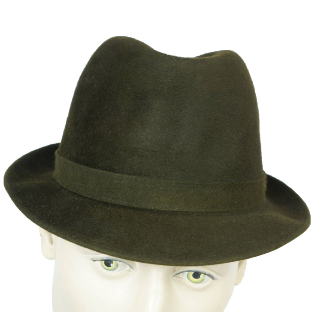 Vintage 1960s Kingsway Trilby Fedora Hat Green Fur Felt Simpsons Sears Sz 7 1/8 - Poppy's Vintage Clothing