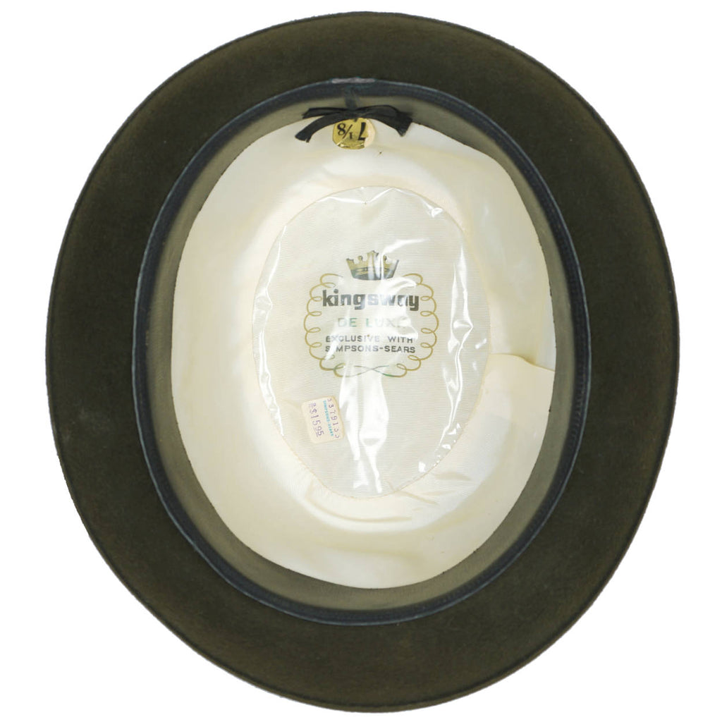 Vintage 1960s Kingsway Trilby Fedora Hat Green Fur Felt Simpsons Sears Sz 7 1/8 - Poppy's Vintage Clothing