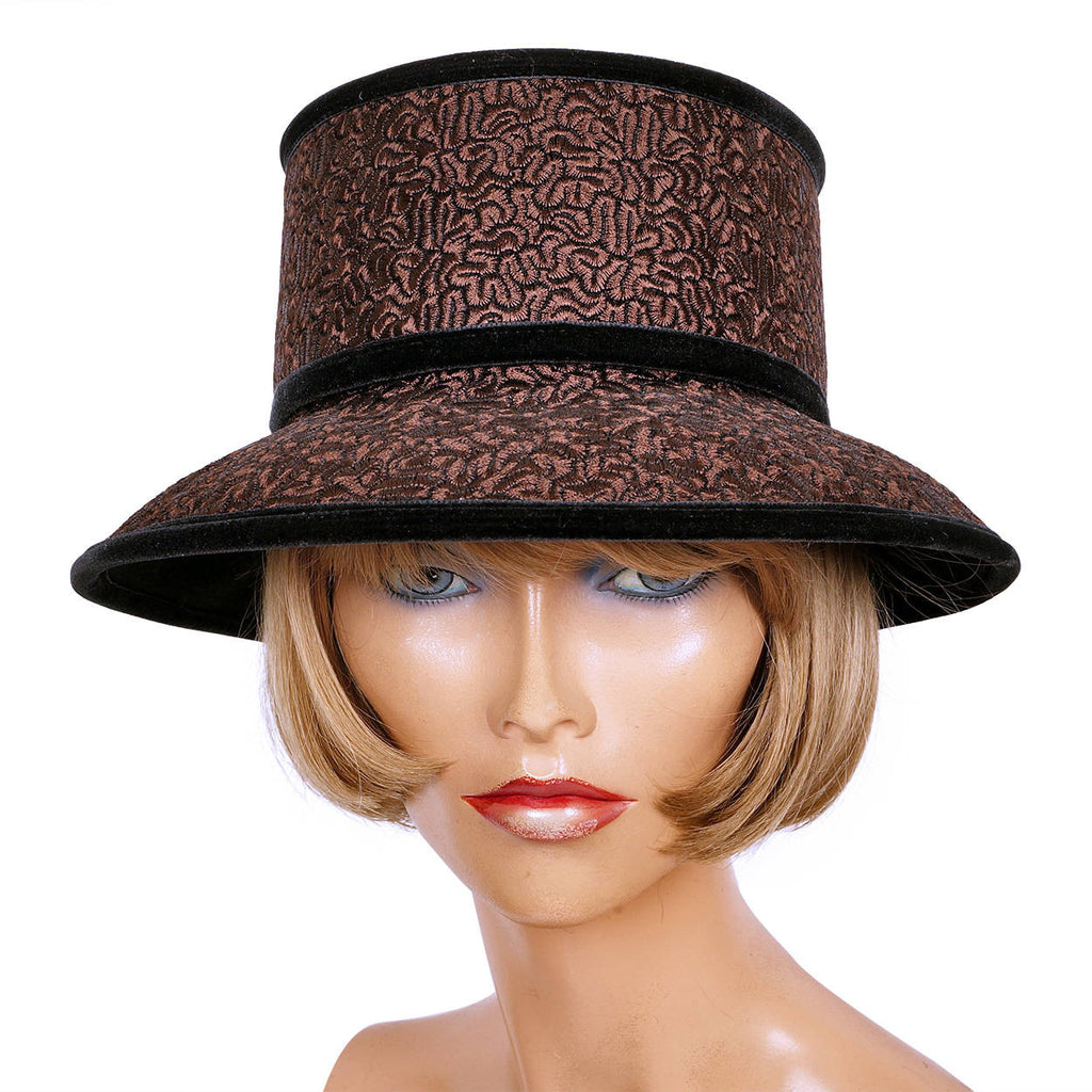 Vintage Kokin New York Bucket Hat Brown Curly Wool w Black Velvet Ladies Size M - Poppy's Vintage Clothing