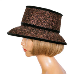 Vintage Kokin New York Bucket Hat Brown Curly Wool w Black Velvet Ladies Size M - Poppy's Vintage Clothing