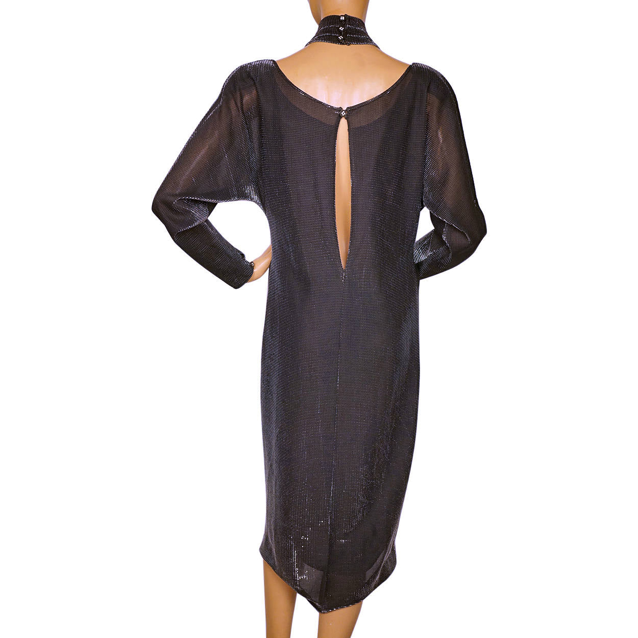 Vintage Krizia Italy Dress 1980s Silver Black Lurex Size M 42 - Poppy's Vintage Clothing