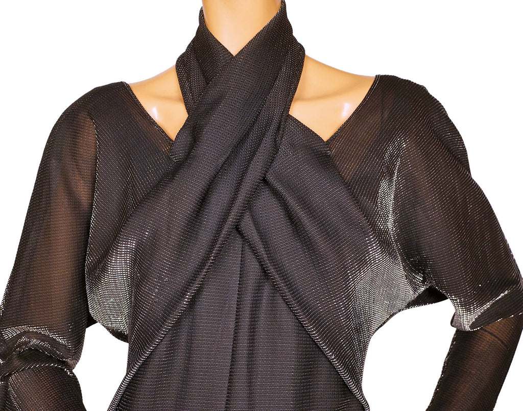 Vintage Krizia Italy Dress 1980s Silver Black Lurex Size M 42 - Poppy's Vintage Clothing