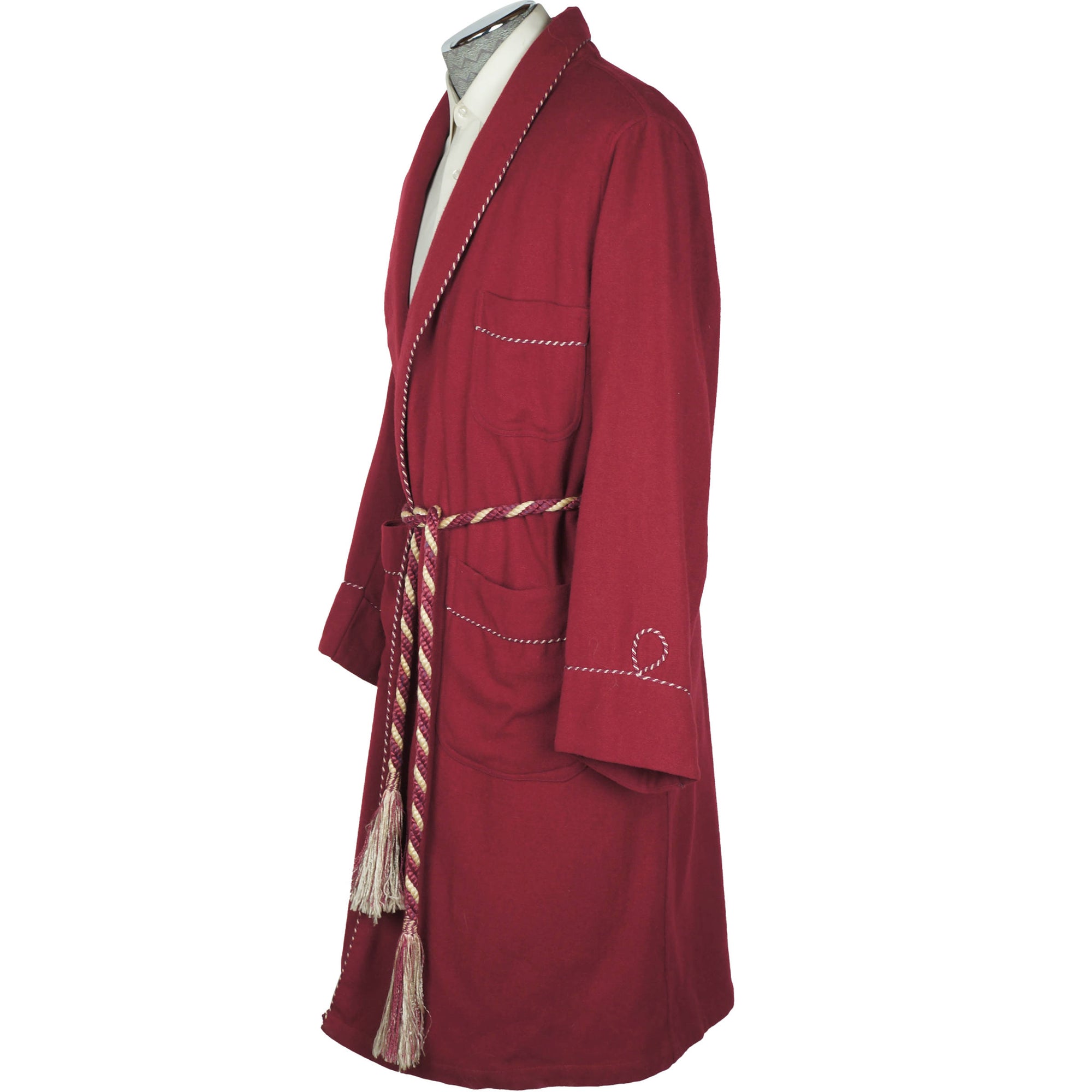 Vintage 50s Dressing Gown Red Wool Lounging Robe Mens M - Poppy's Vintage Clothing