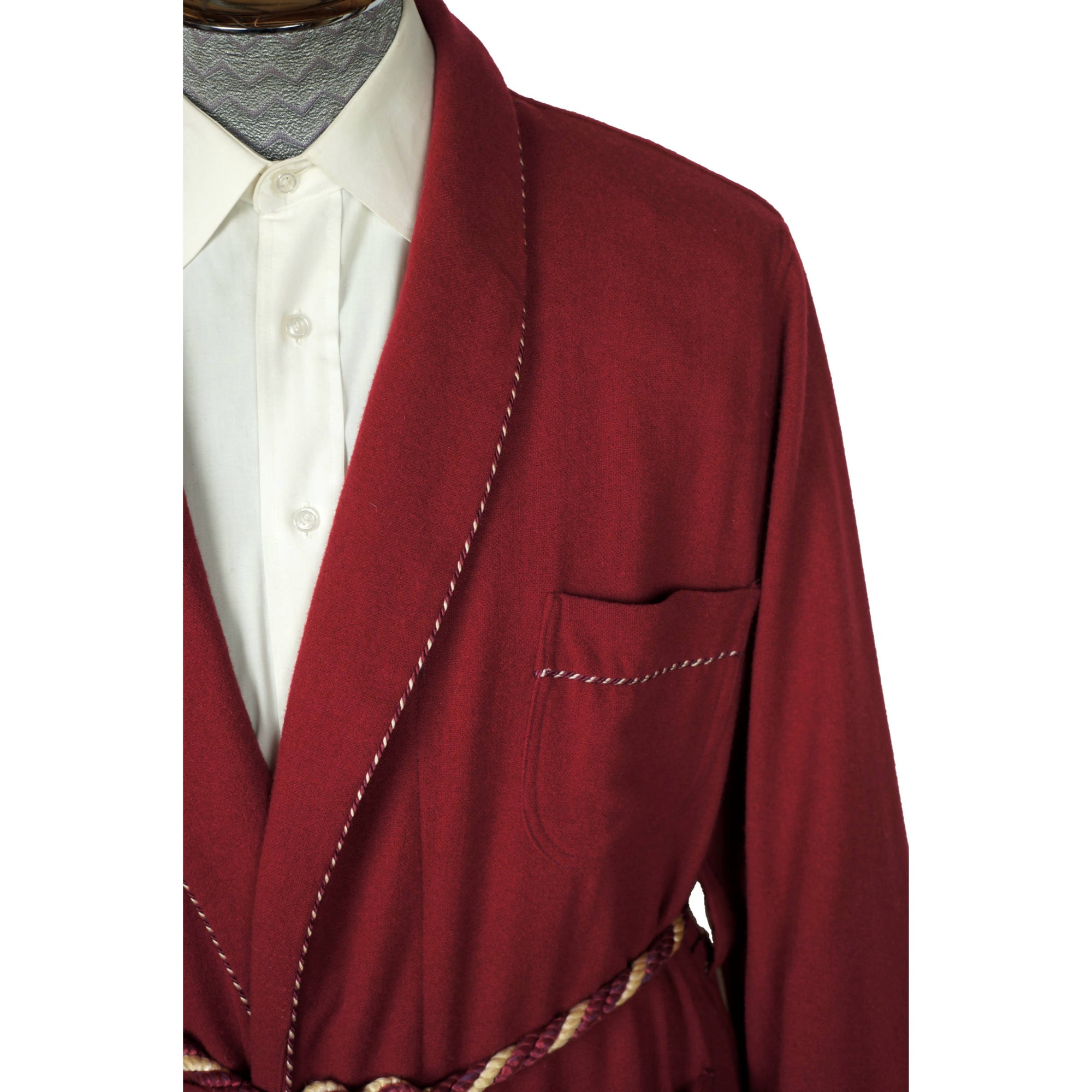 Vintage 50s Dressing Gown Red Wool Lounging Robe Mens M - Poppy's Vintage Clothing