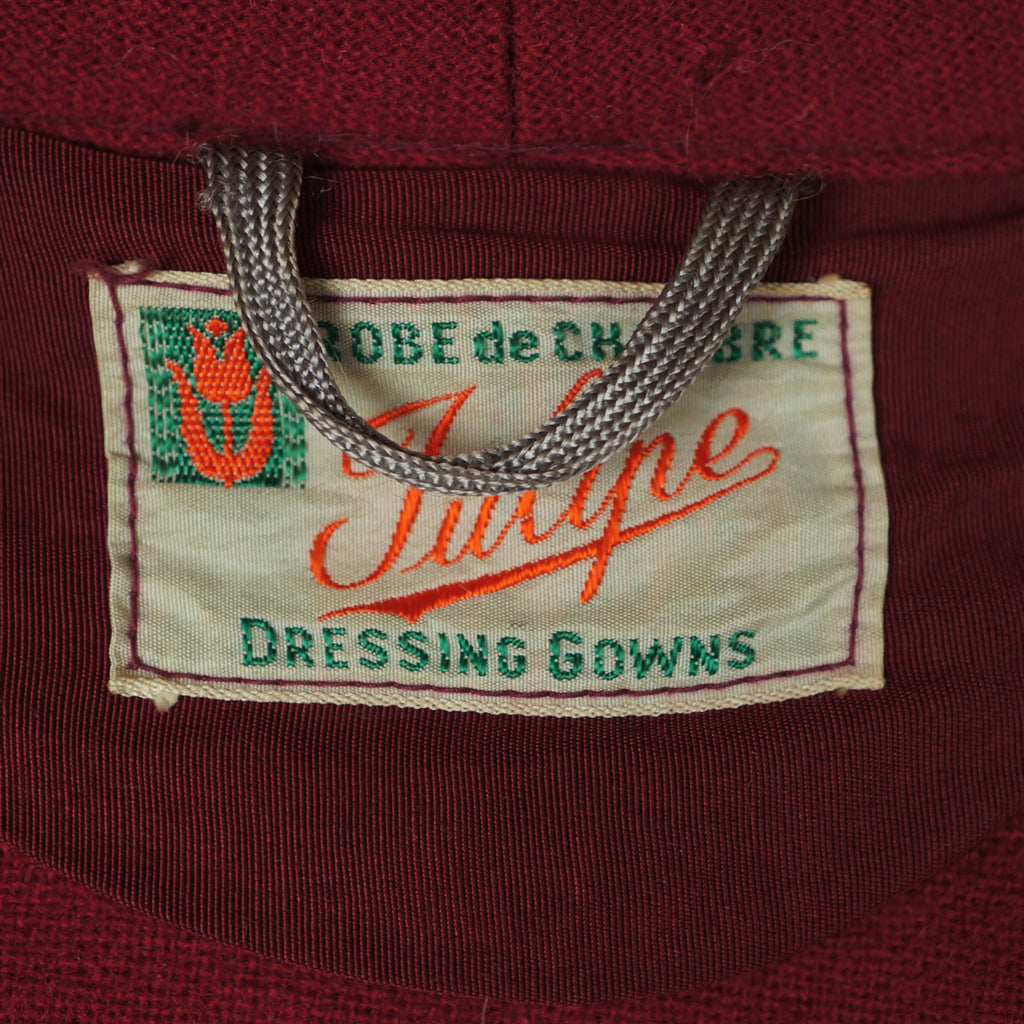 Vintage 50s Dressing Gown Red Wool Lounging Robe Mens M - Poppy's Vintage Clothing