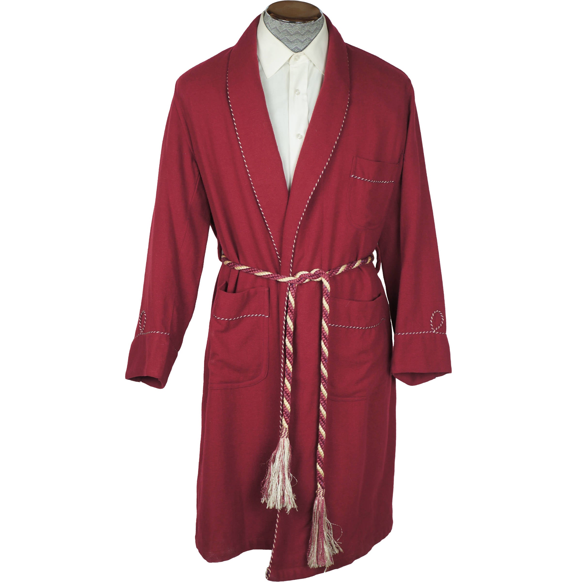 Mens Wool Dressing Gown  Aubergine and Grey Check  Made in UK  PJ Pan