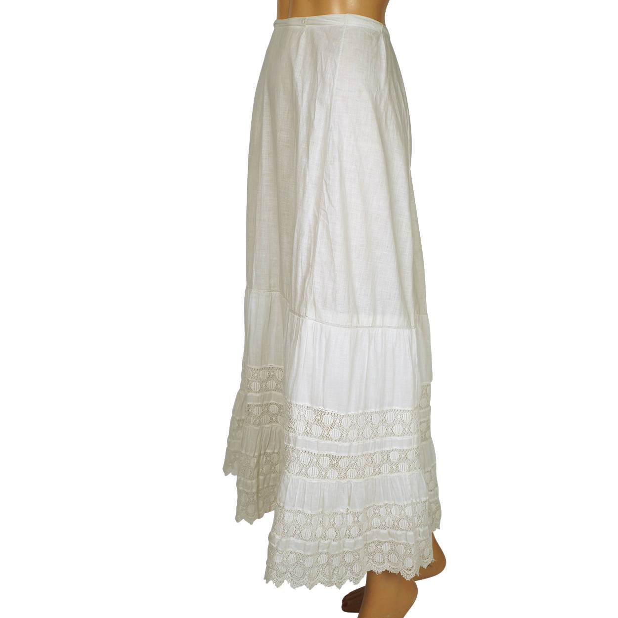Antique Victorian Lace Flounce Petticoat 19th c White Cotton Size M 29”  Waist