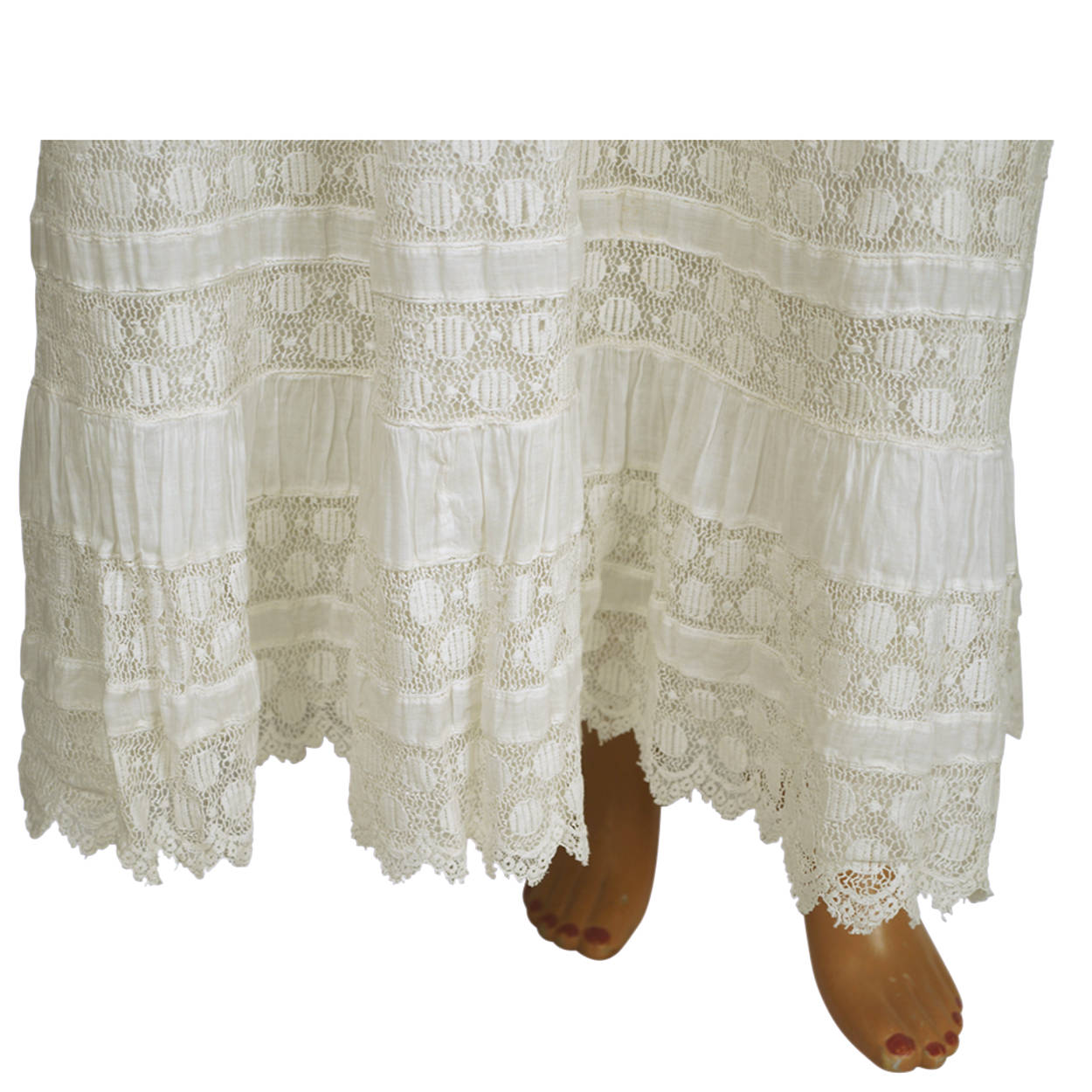 Antique Victorian Lace Flounce Petticoat 19th c White Cotton Size M 29” Waist - Poppy's Vintage Clothing