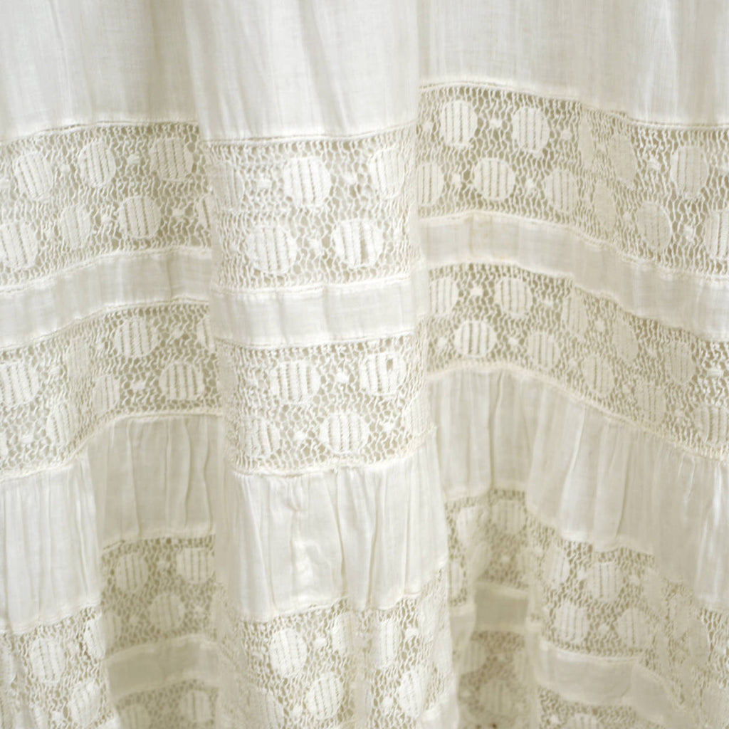 Antique Victorian Lace Flounce Petticoat 19th c White Cotton Size M 29” Waist - Poppy's Vintage Clothing