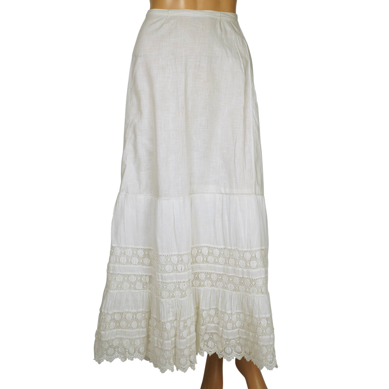Antique Victorian Lace Flounce Petticoat 19th c White Cotton Size M 29” Waist - Poppy's Vintage Clothing