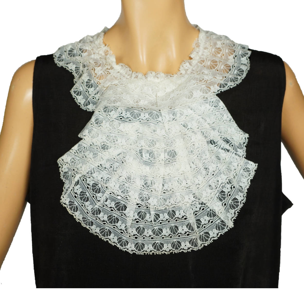 Vintage 1960s White Lace Jabot Frilly Collar Flounced Neck Bib - Poppy's Vintage Clothing