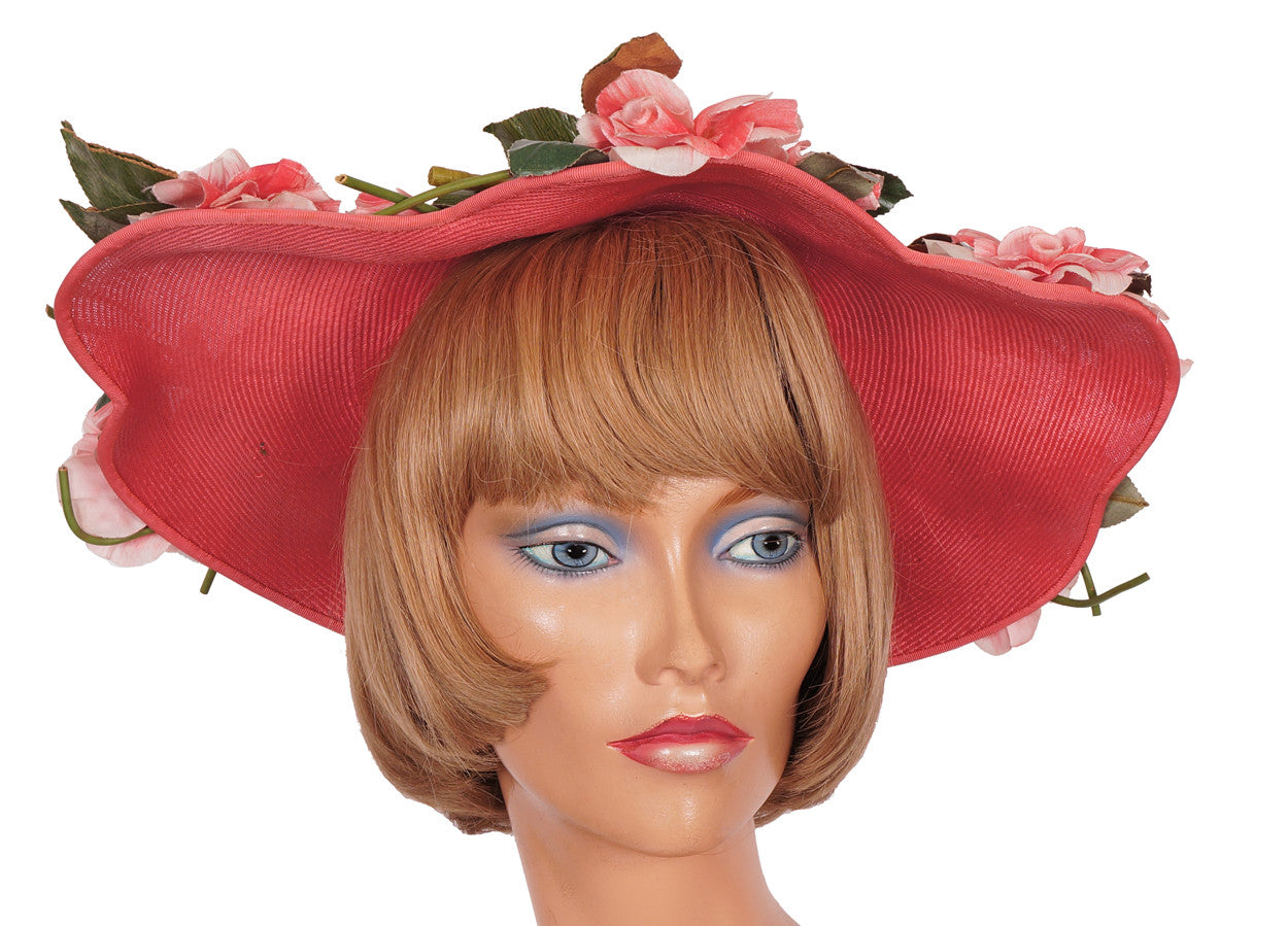 1940s Vintage Wide Brim Hat by Laddie Northridge - Pink Straw - Poppy's Vintage Clothing
