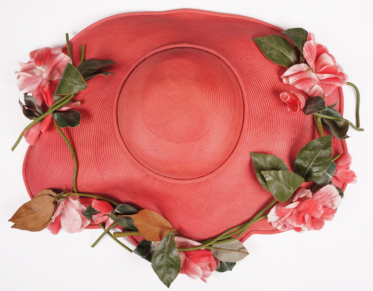1940s Vintage Wide Brim Hat by Laddie Northridge - Pink Straw - Poppy's Vintage Clothing