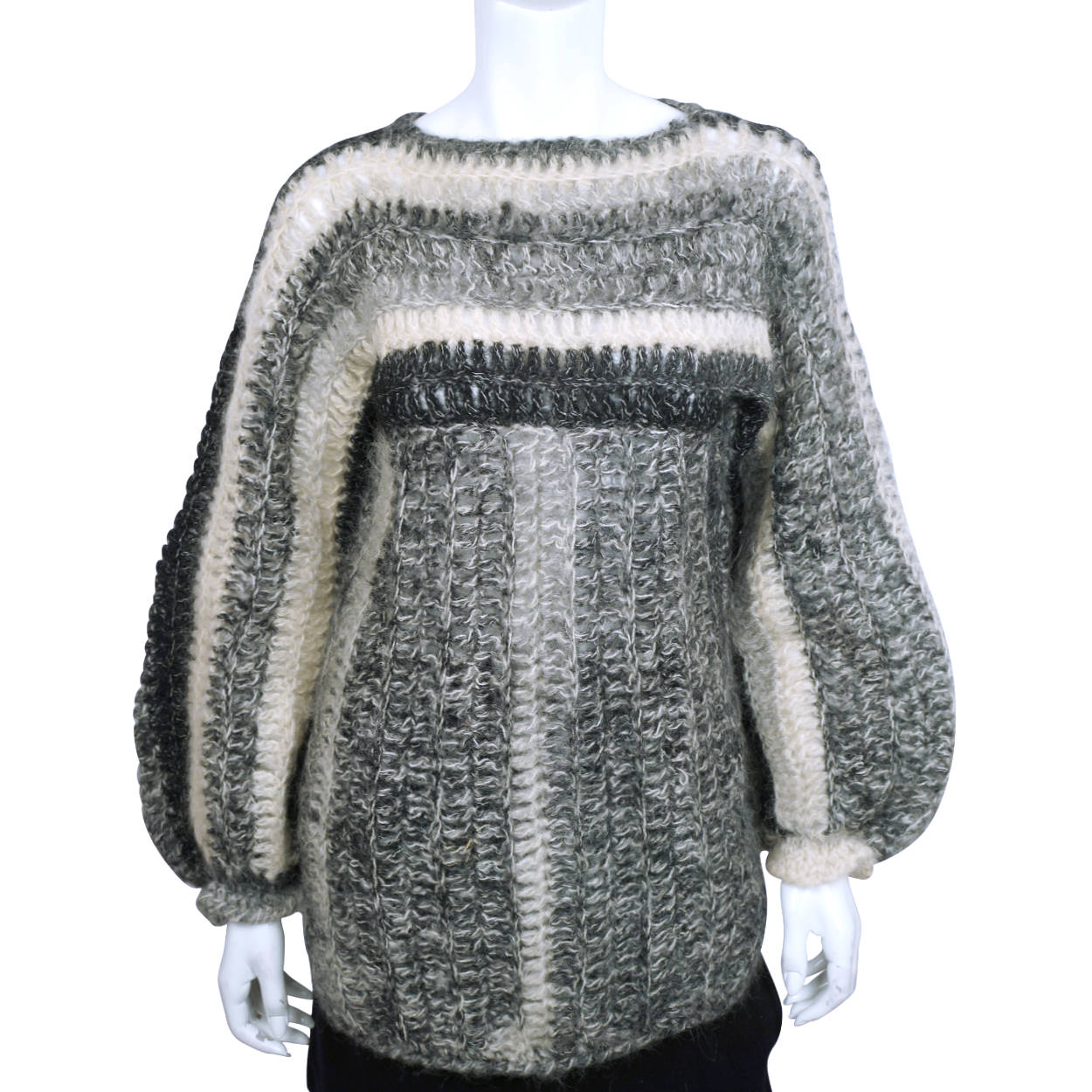 Vintage 1970s Wool Pullover Sweater Open Weave Crochet Knit Italy - Poppy's Vintage Clothing