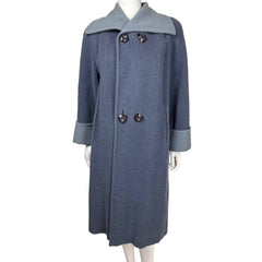 Vintage 1950s Ladies Coat Blue Wool Overcoat Size M