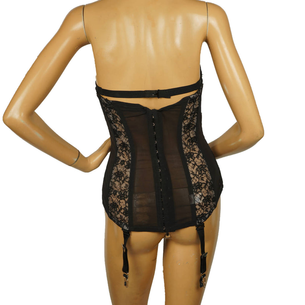 Vintage 1950s Black Lace Corset w Garter Straps Bra S Lette by Lady Marlene 34B - Poppy's Vintage Clothing