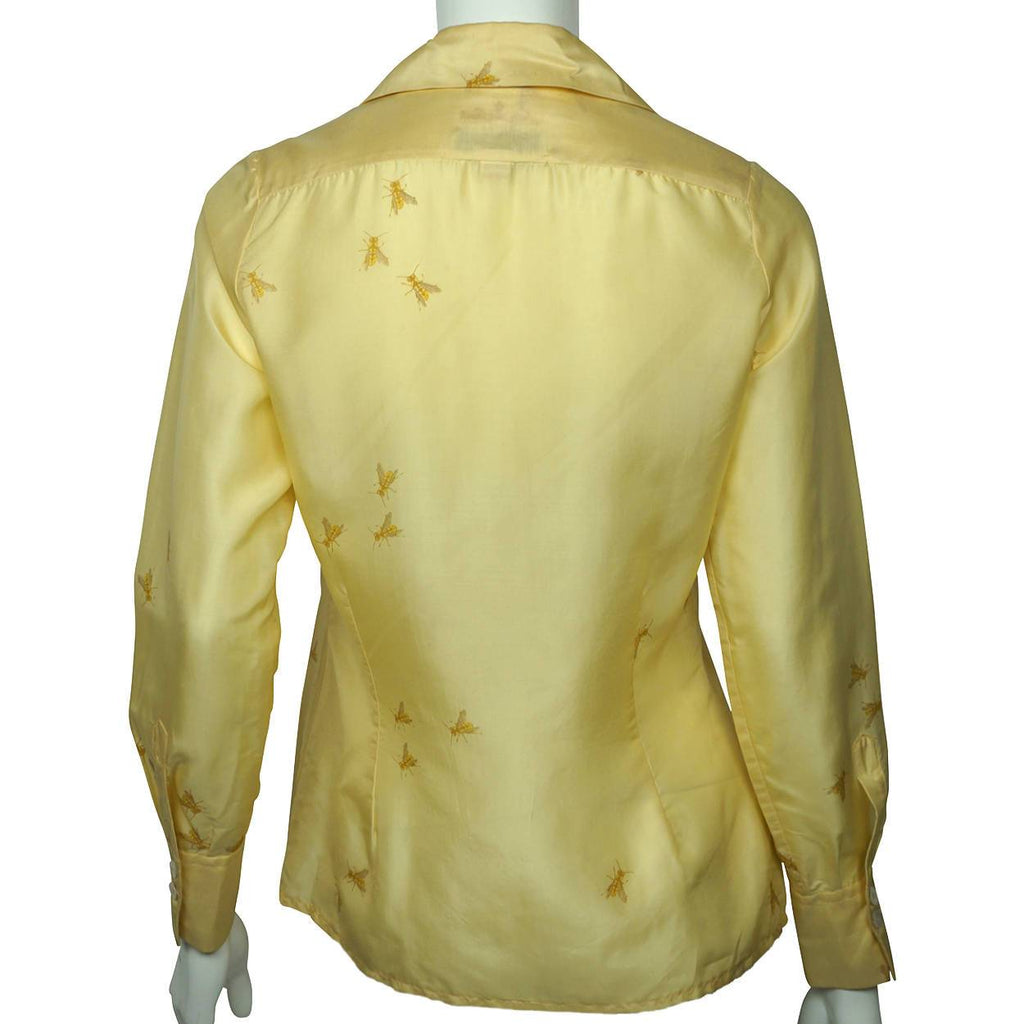 Vintage 1970s Silk Shirt Blouse Bee Pattern Lady Van Laack Germany Holt Renfrew - Poppy's Vintage Clothing