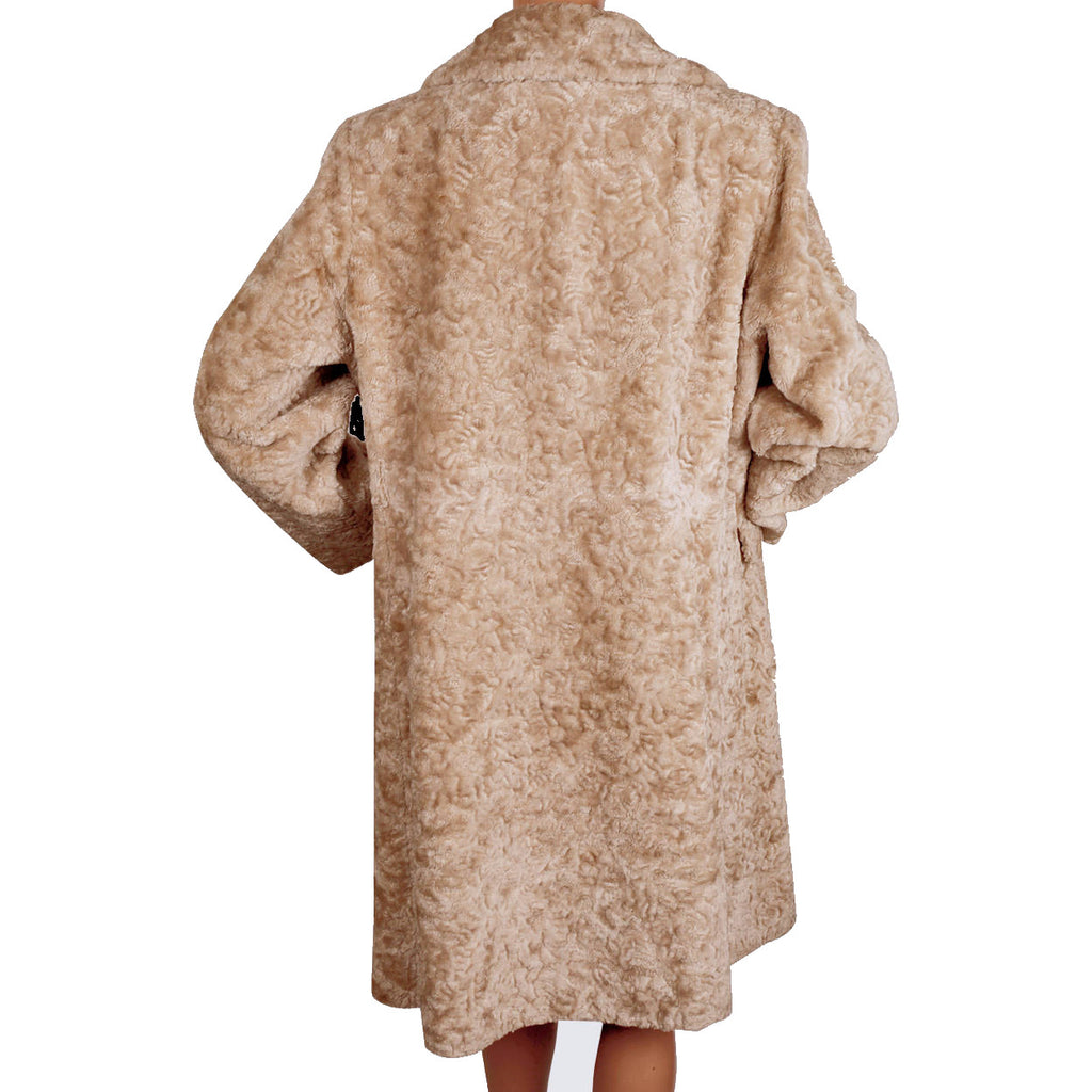 Vintage 60s Faux Fur Swakara Coat Bagdad by Fairmoor Lafrance Fabric Ladies Size M - Poppy's Vintage Clothing