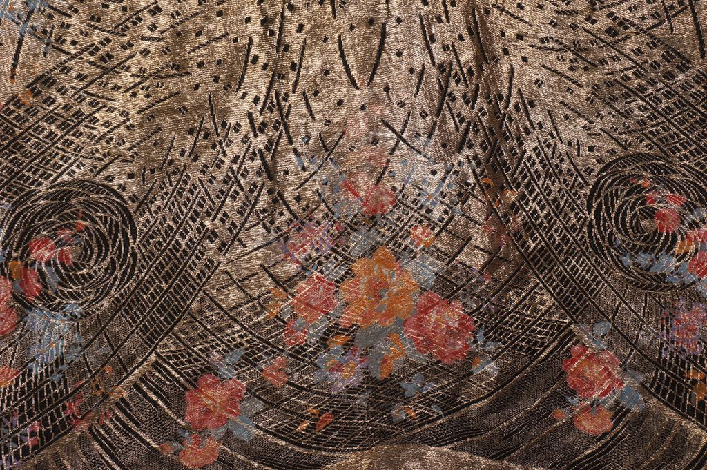 20s Vintage Shawl in Art Deco Gold Lame Floral Pattern w/ Black Tassels - Poppy's Vintage Clothing