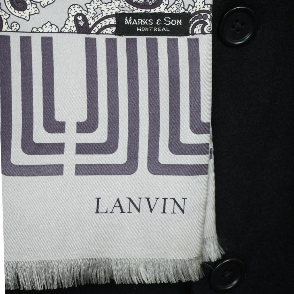 Vintage 1970s Lanvin Paris Mens Silk Dress Scarf Silver Grey w Paisley Pattern - Poppy's Vintage Clothing