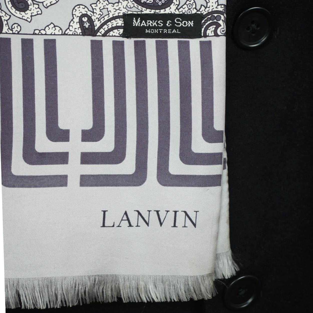 Vintage 1970s Lanvin Paris Mens Silk Dress Scarf Silver Grey w Paisley Pattern - Poppy's Vintage Clothing