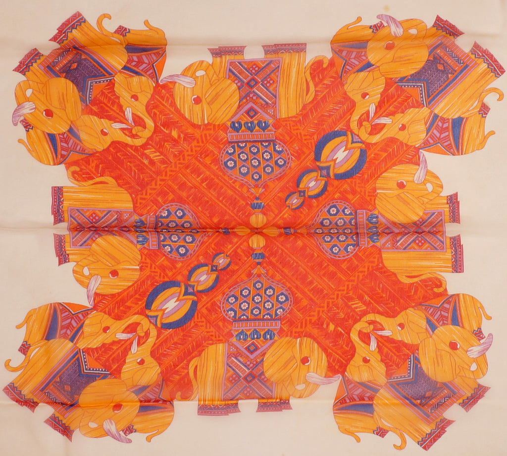 Vintage Lanvin Paris Silk Chiffon Scarf with Print of Elephants - Poppy's Vintage Clothing