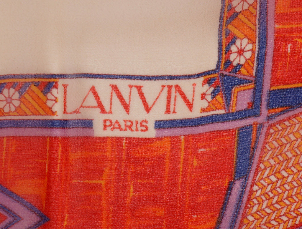 Vintage Lanvin Paris Silk Chiffon Scarf with Print of Elephants - Poppy's Vintage Clothing