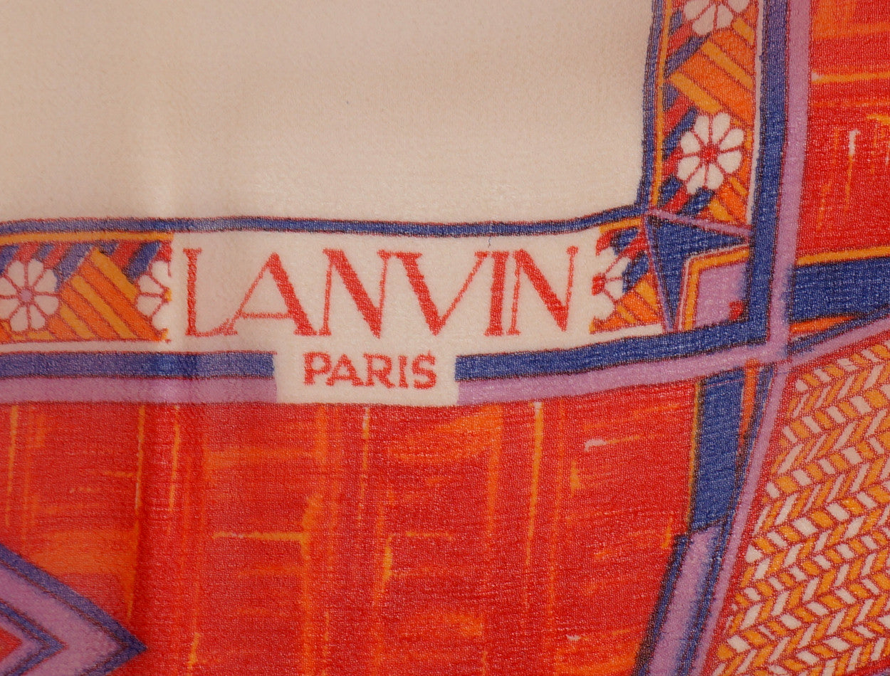 Vintage Lanvin Paris Silk Chiffon Scarf with Print of Elephants - Poppy's Vintage Clothing