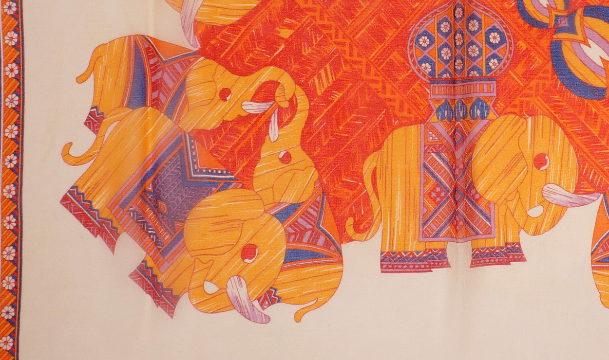 Vintage Lanvin Paris Silk Chiffon Scarf with Print of Elephants - Poppy's Vintage Clothing