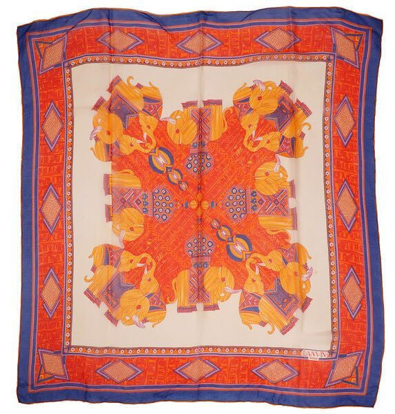 Vintage Lanvin Paris Silk Chiffon Scarf with Print of Elephants - Poppy's Vintage Clothing