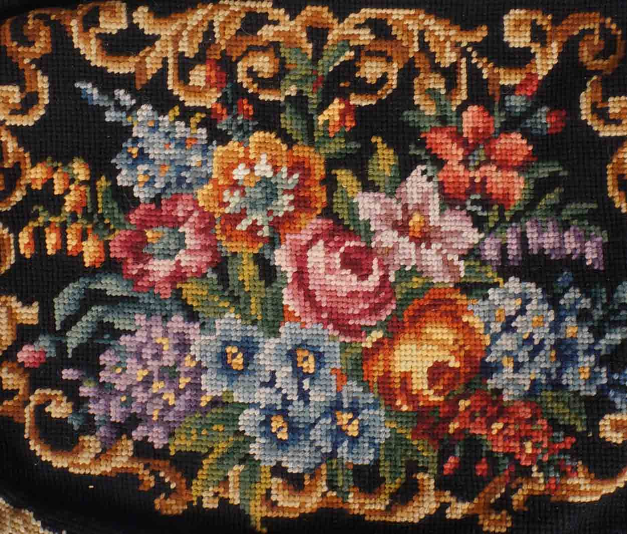 Vintage 1940s Needlepoint Tapestry Purse Large Handbag - Poppy's Vintage Clothing