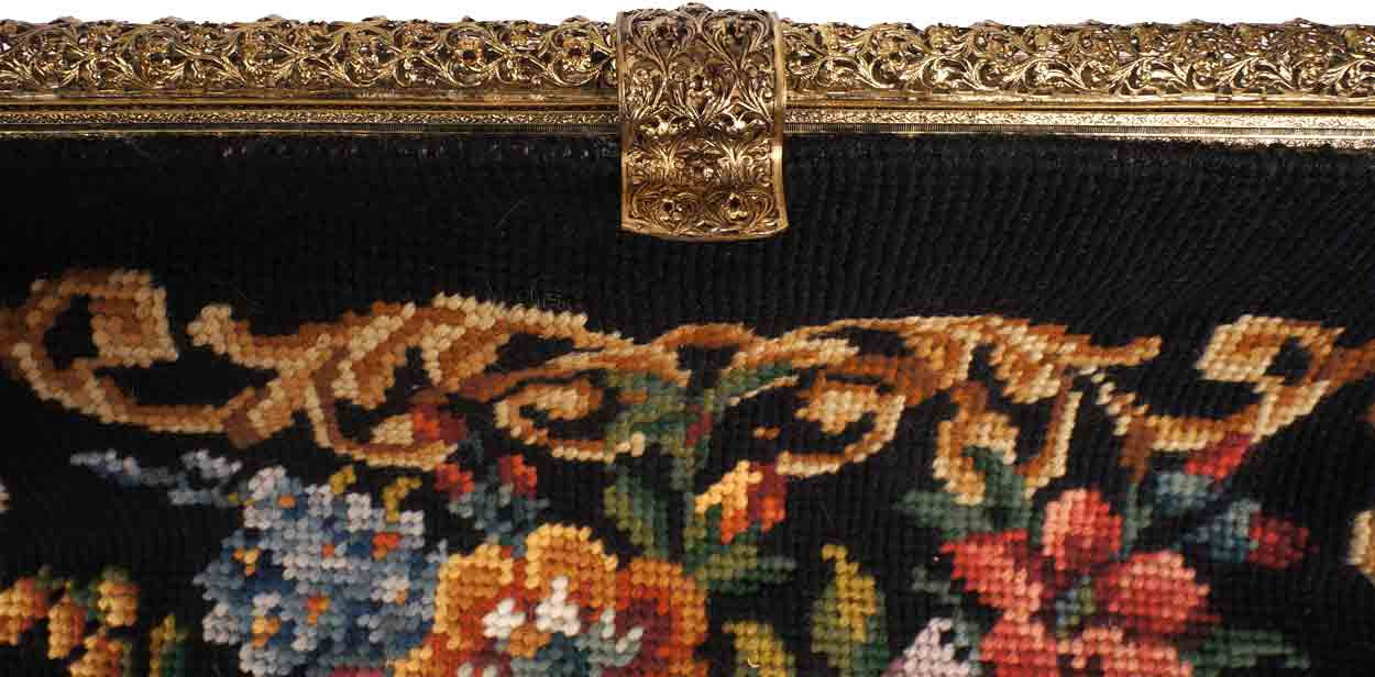 Vintage 1940s Needlepoint Tapestry Purse Large Handbag - Poppy's Vintage Clothing