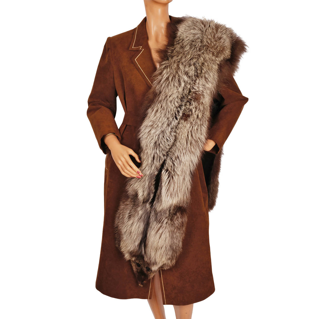 Luxury Vintage Inspired Fox Fur Stole , Faux Fur Shawl , Brown