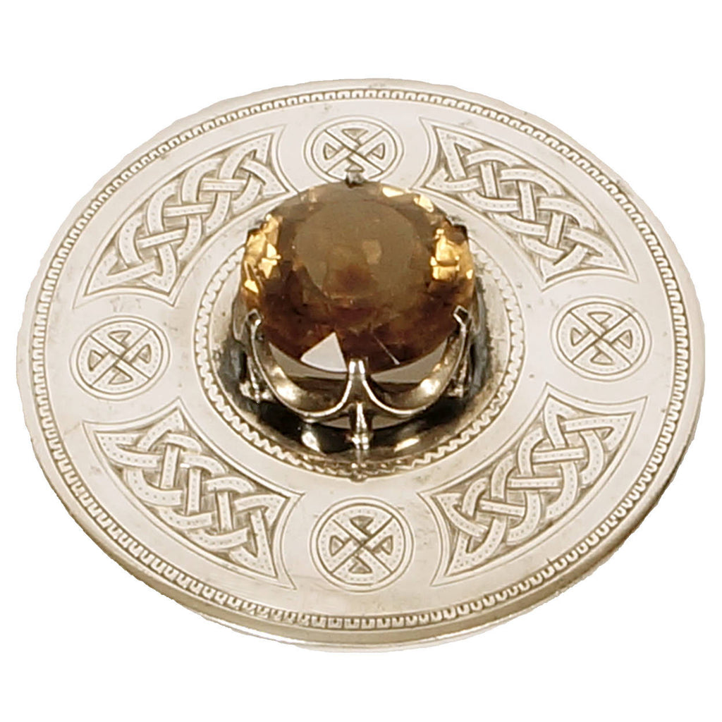Large Scottish Sterling Silver Plaid Pin Brooch w Stone Hallmarked Thomas Ebbutt 1947 - Poppy's Vintage Clothing
