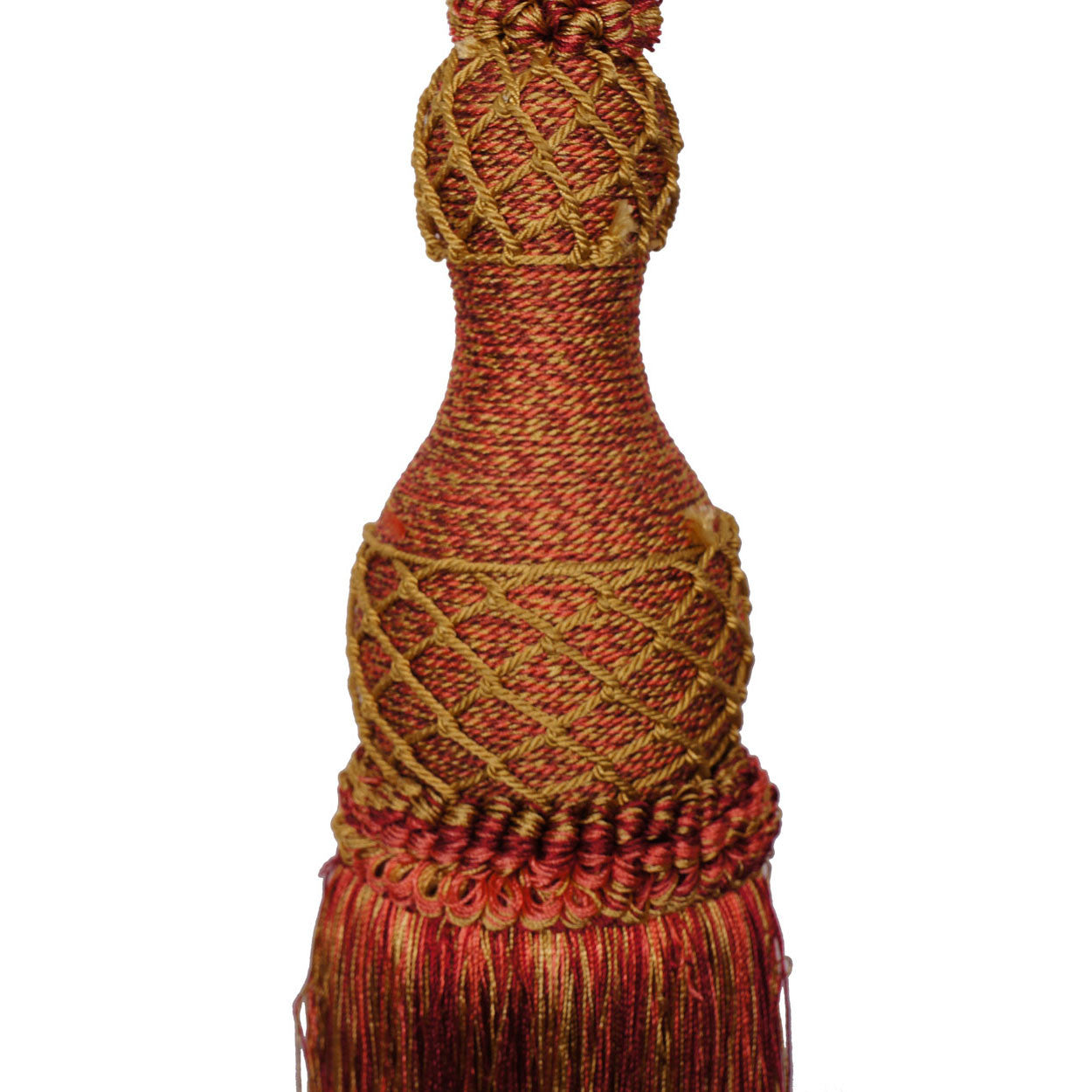 Pair of Vintage Drapery Tie Backs Rope and Tassel Red Pink and Gold - Poppy's Vintage Clothing