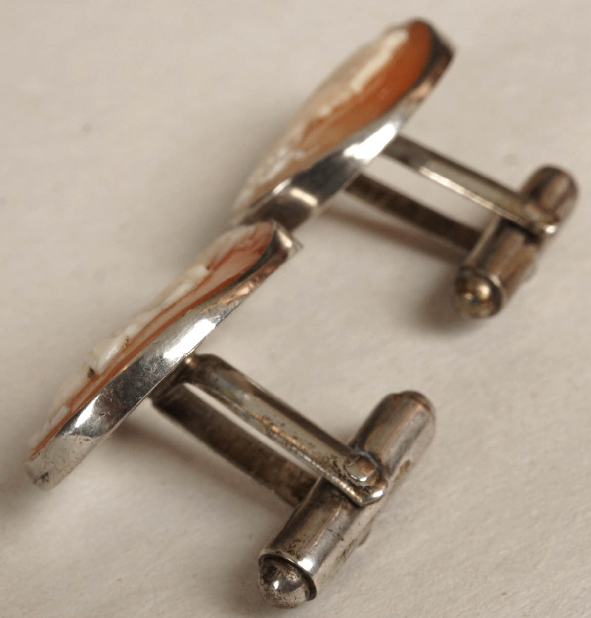 Vintage Silver & Carved Cameo Cufflinks with Amazon Centurion Design - Poppy's Vintage Clothing