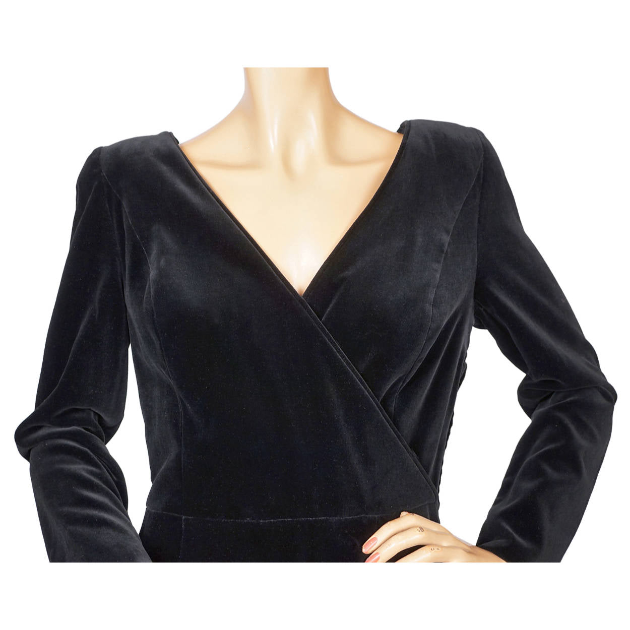 Vintage 1980s Laura Ashley Black Velvet Dress Size 12 Gothic Classic Made in UK - Poppy's Vintage Clothing