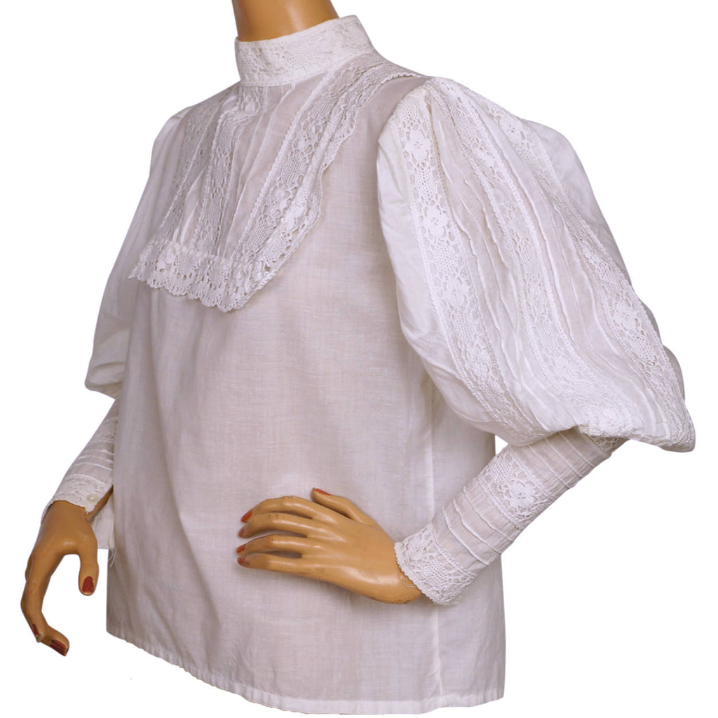 Vintage Laura Ashley Victorian Blouse White Cotton Early Made in Wales Label - Poppy's Vintage Clothing