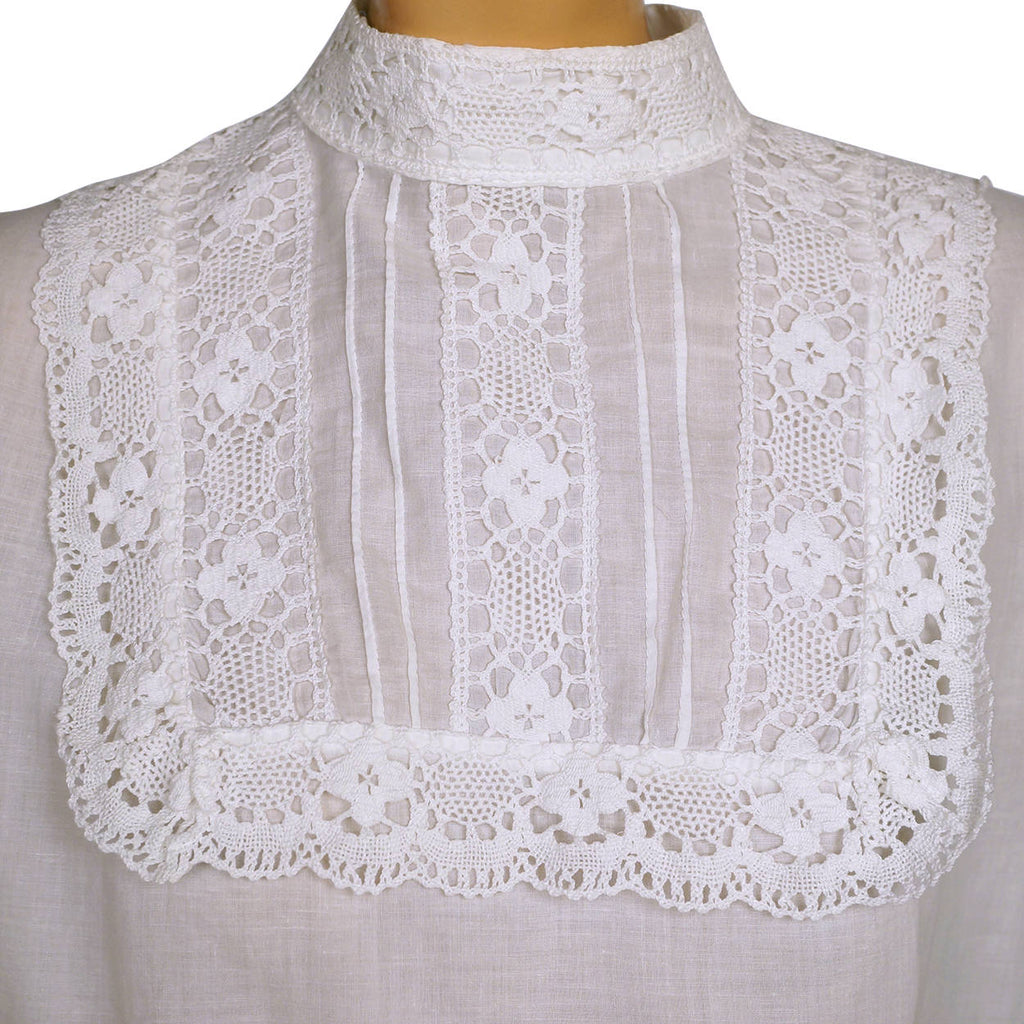Vintage Laura Ashley Victorian Blouse White Cotton Early Made in Wales Label - Poppy's Vintage Clothing
