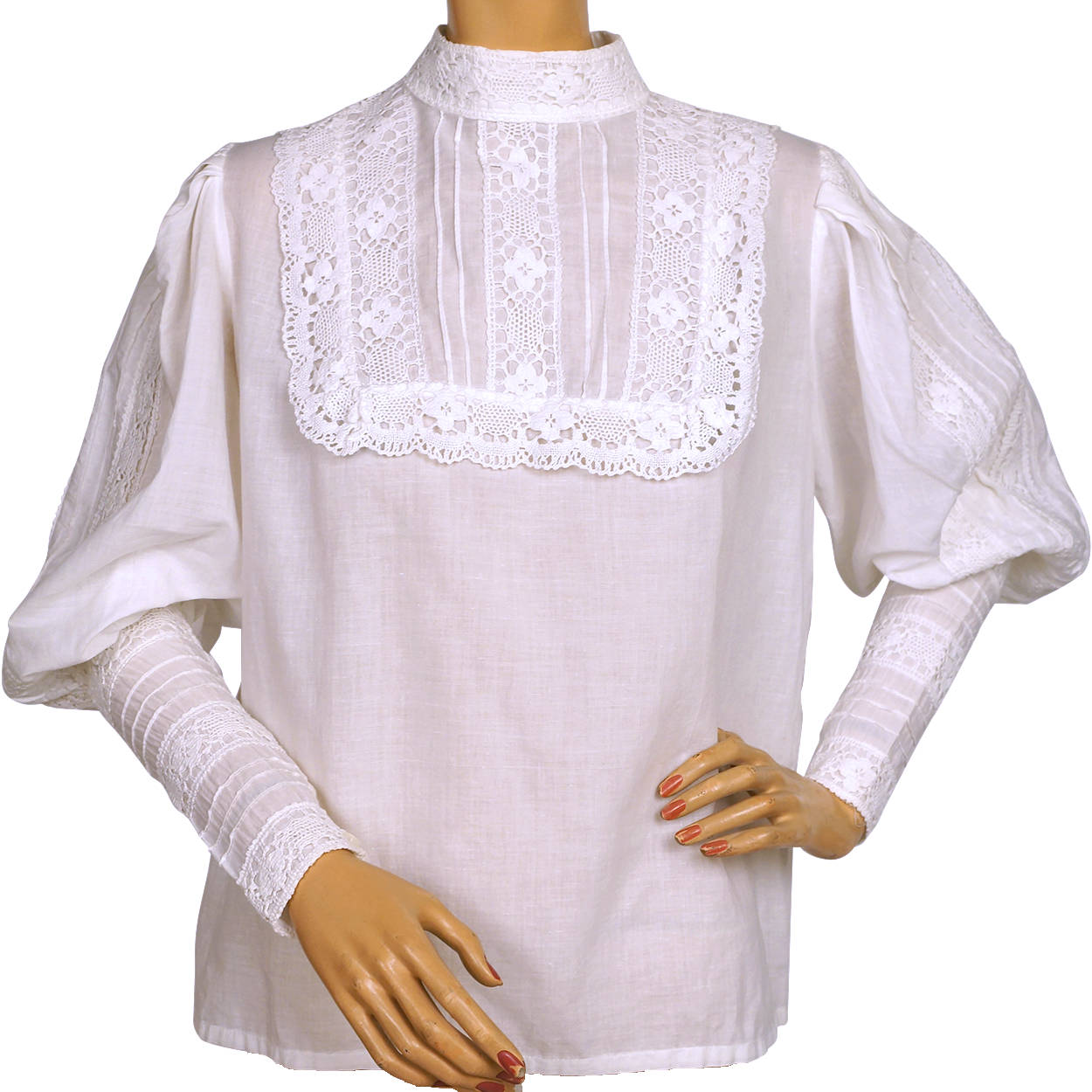 Vintage Laura Ashley Victorian Blouse White Cotton Early Made in Wales Label - Poppy's Vintage Clothing