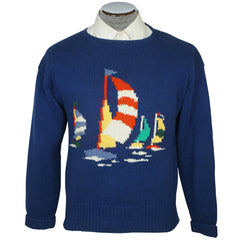 Vintage 80s Ralph Lauren Polo Intarsia Sailboats Sweater M - Poppy's Vintage Clothing