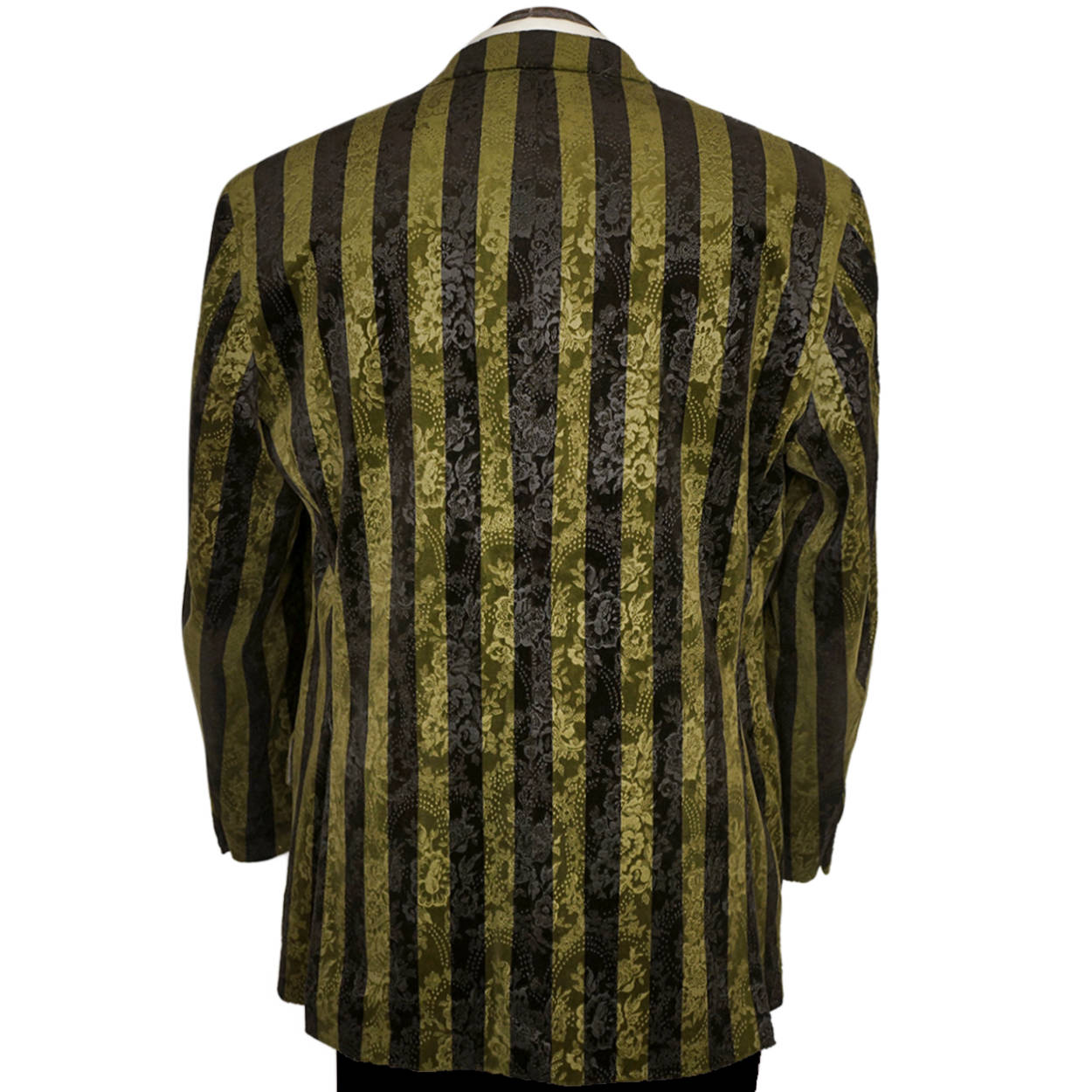 Vintage Brocade Velvet Jacket Green & Black Striped Blazer Sport Coat Size 44 R - Poppy's Vintage Clothing