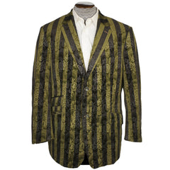 Vintage Brocade Velvet Jacket Green & Black Striped Blazer Sport Coat Size 44 R - Poppy's Vintage Clothing