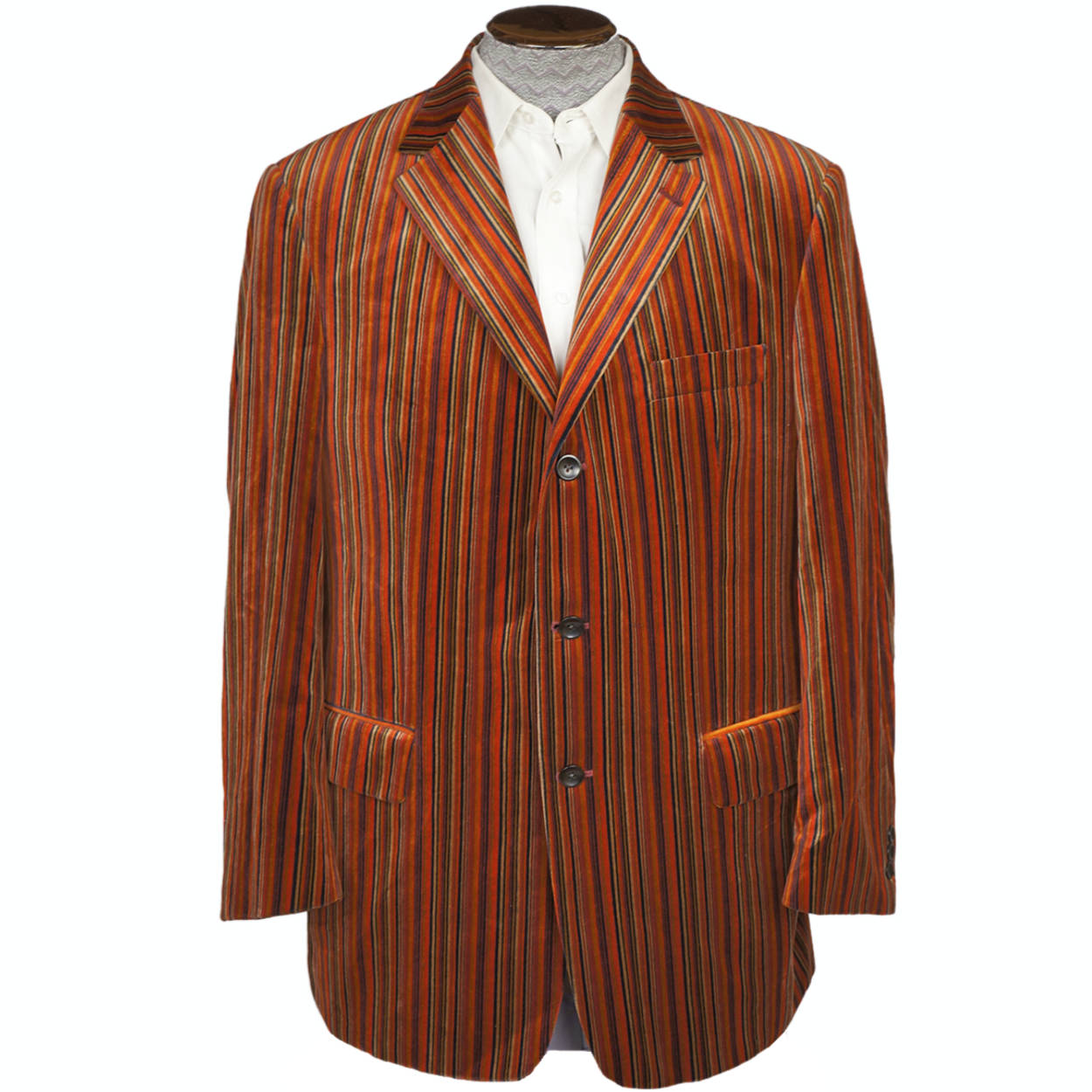 Vintage Mens Striped Velvet Jacket Blazer Sport Coat Laurent Alexandre Paris L - Poppy's Vintage Clothing