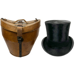 Antique Silk Top Hat w Leather Case 19th c French Size 7