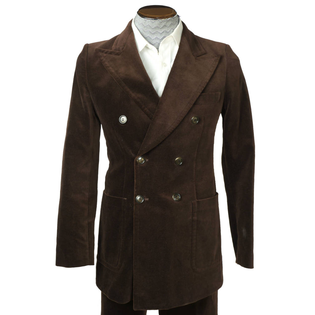 Vintage 1960s 70s Mens Suit Brown Velvet Le Chateau Made in France Size S 34 W30 - Poppy's Vintage Clothing