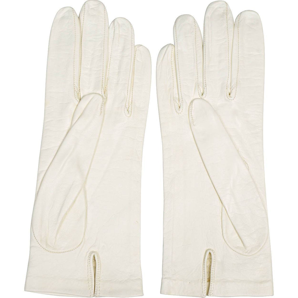 Vintage 1960s Gloves White Lattice Leather Unused Size 6 1/2 - Poppy's Vintage Clothing