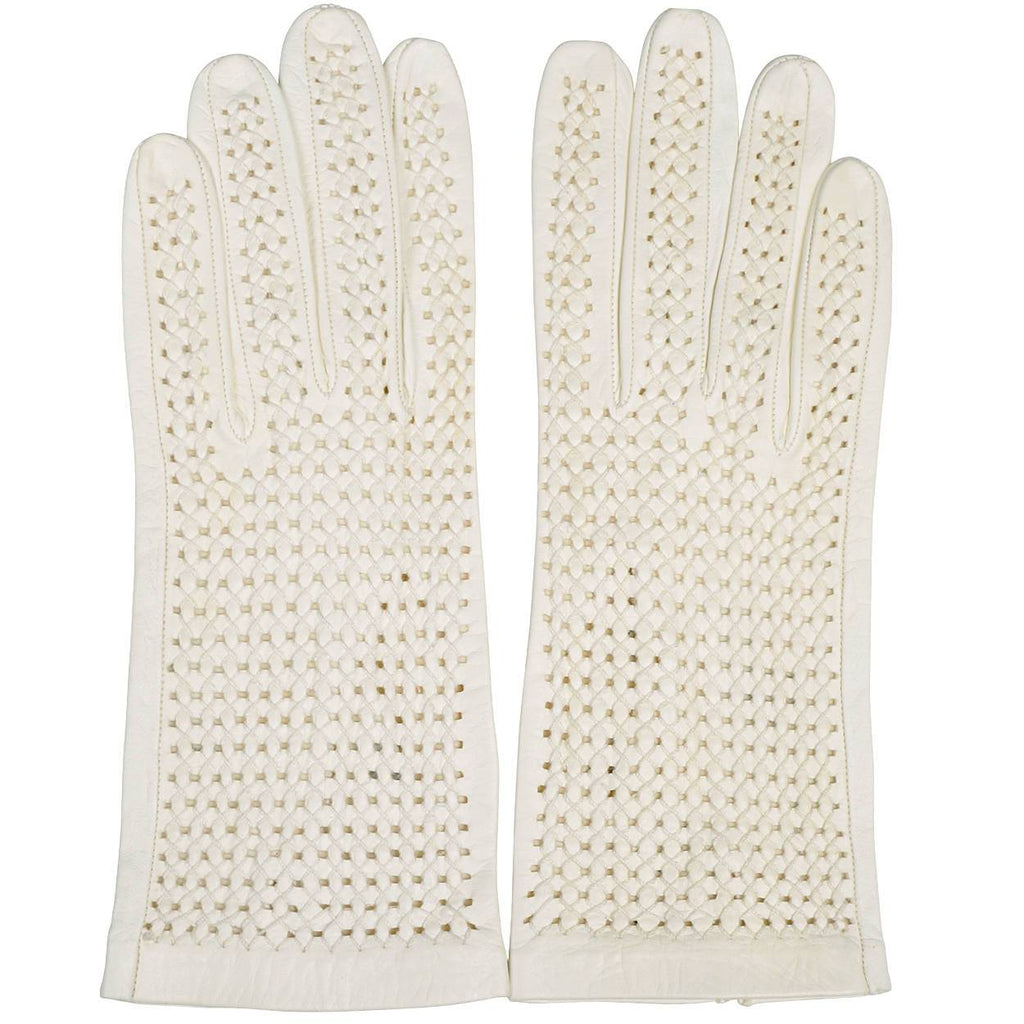 Vintage 1960s Gloves White Lattice Leather Unused Size 6 1/2 - Poppy's Vintage Clothing