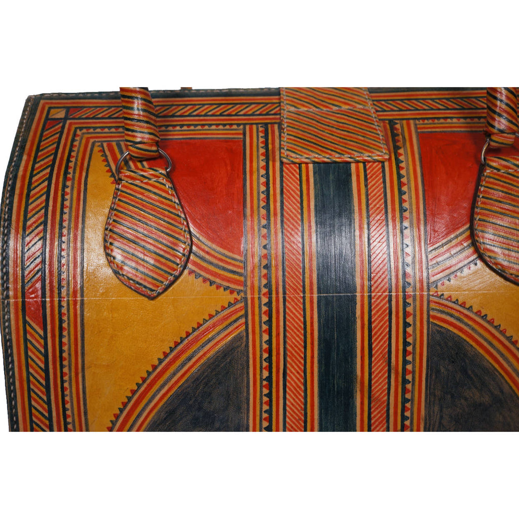 Large Leather Satchel Handbag Hand Painted North African - Poppy's Vintage Clothing